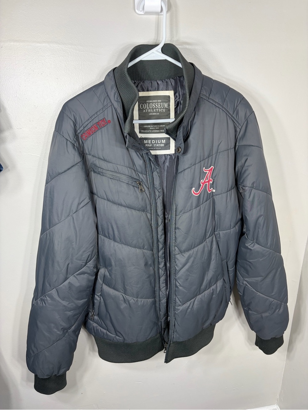 Colosseum Alabama Crimson Tide Puffer Bomber Jacket Gray Men’s M